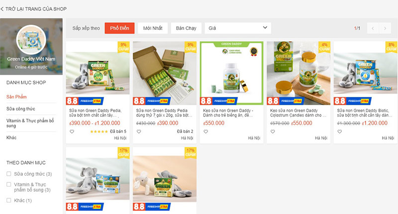 Hình ảnh: Gian hàng của Green Daddy trên sàn TMĐT Shopee.