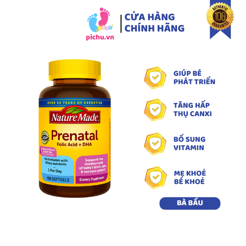 Vitamin Tổng Hợp Nature Made Prenatal Folic Acid + DHA (150 viên) Mỹ - Dành Cho Mẹ Bầu